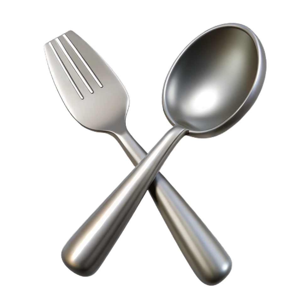 Silver spoon and fork, kitchen tool icon, Cutlery spoon and fork isolated on transparent background, set of kitchen utensils png