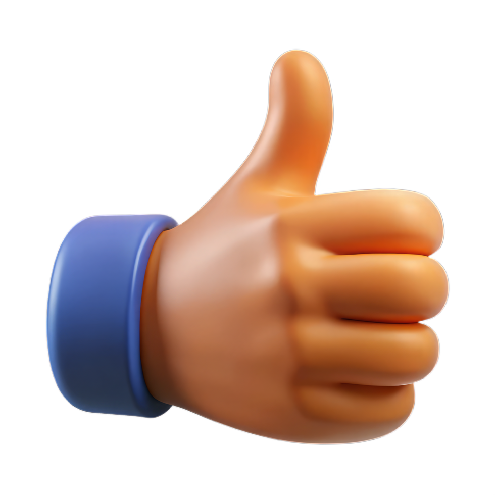 Thumb up sign, Thumb up Hands Gestures 3D cartoon friendly funny style isolated on transparent background, cartoon style png