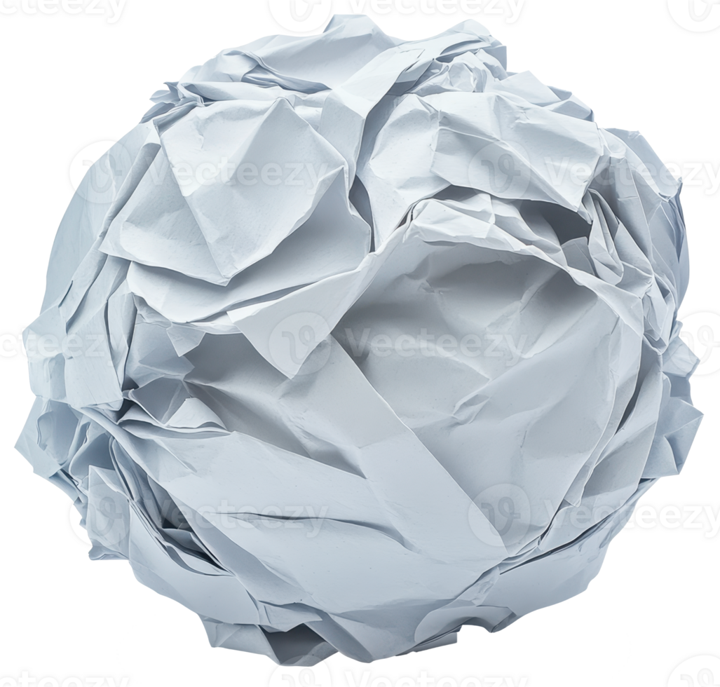 Crumpled White Paper Ball Texture Abstract Background Studio Shot Close up View png