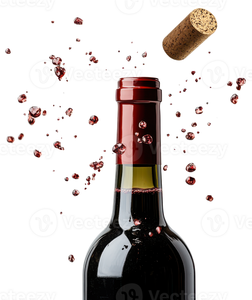 Red Wine Bottle with Cork Popping Splashing Wine Celebration png
