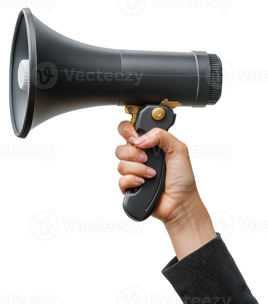 Hand Holding Black Portable Megaphone Loudspeaker Announcement Device Public Address System png