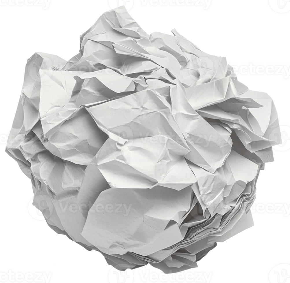 Crumpled White Paper Ball Texture Studio Shot of Wrinkled Paper Waste png