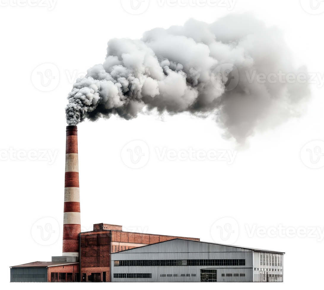 Industrial Factory Plant with Smoke Stack Emissions Pollution Air Isolated On Transparent Background png