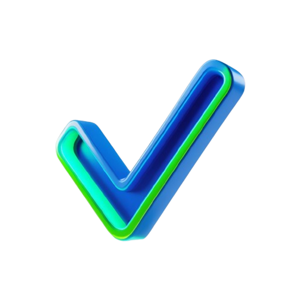 Clean 3D render of a check mark icon in cutout style, featuring a bold, modern design with smooth edges and a polished finish png