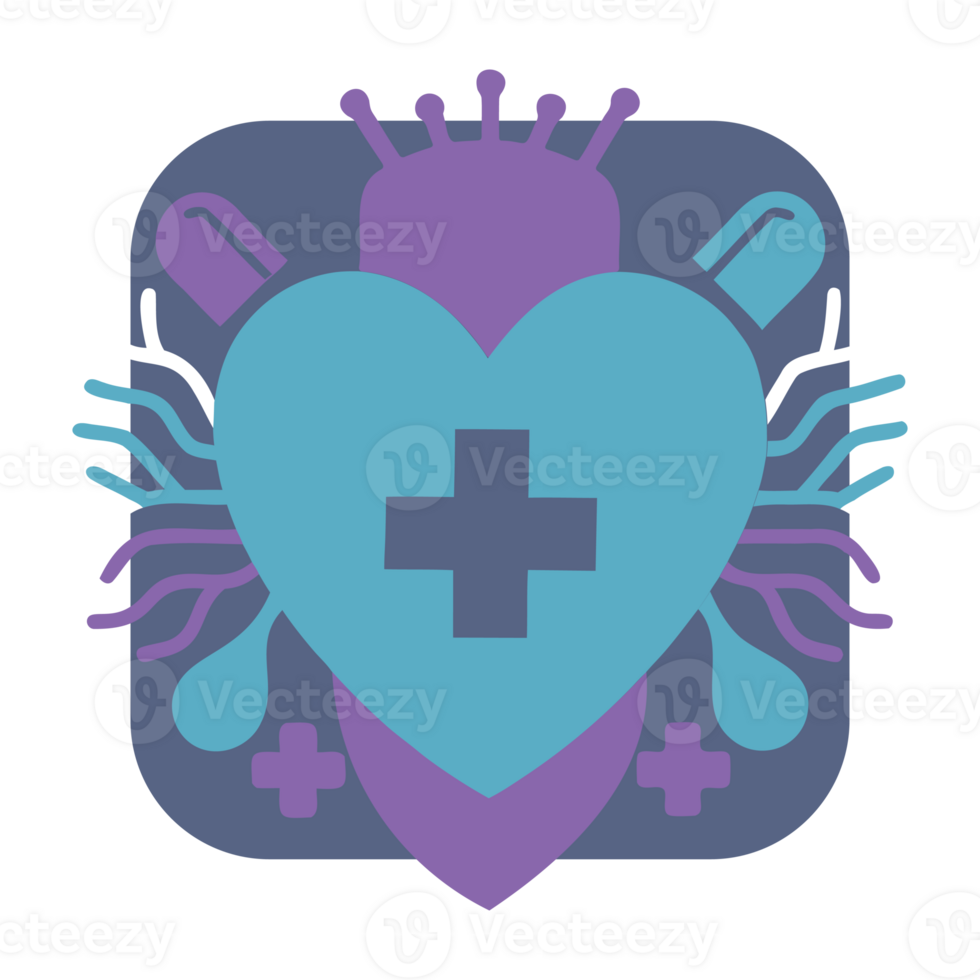 Blue and purple medical icon with heart and cross in modern flat design representing healthcare png