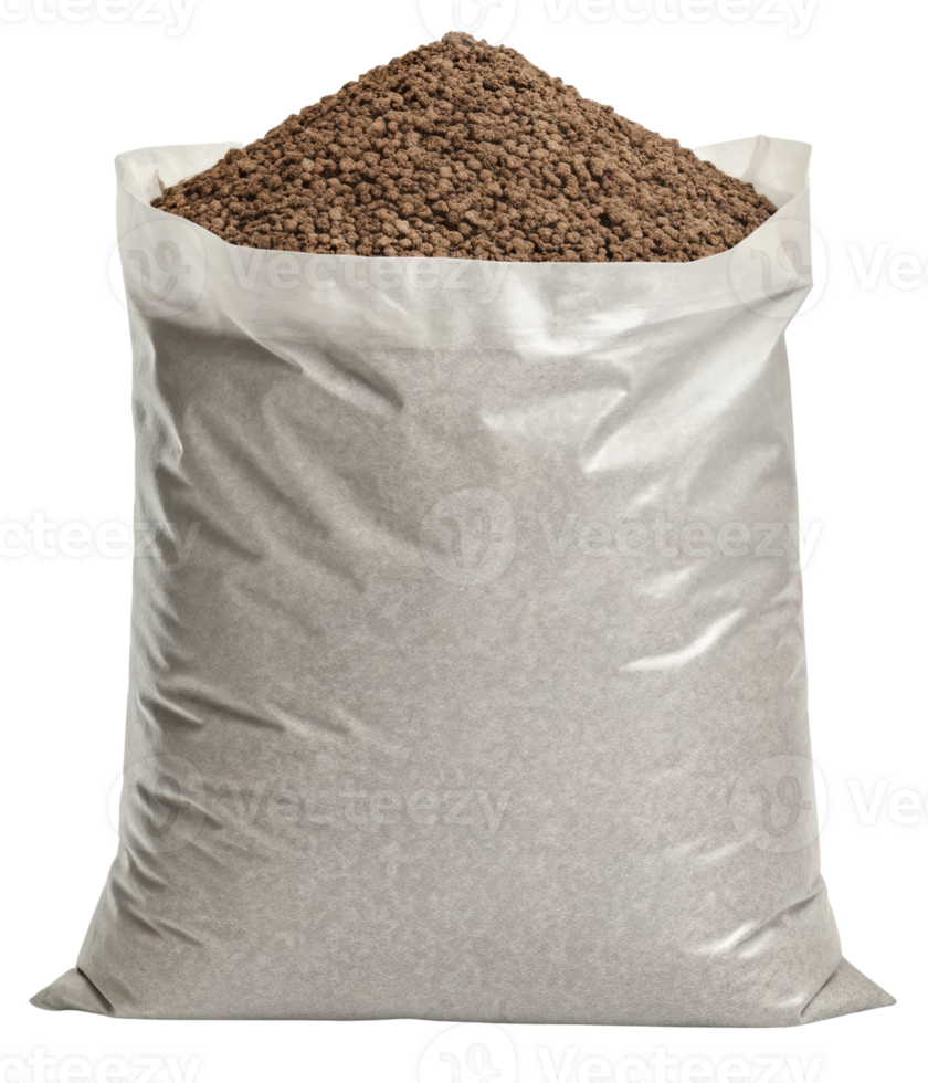 The large bag filled with brown soil for gardening needs on a transparent background png