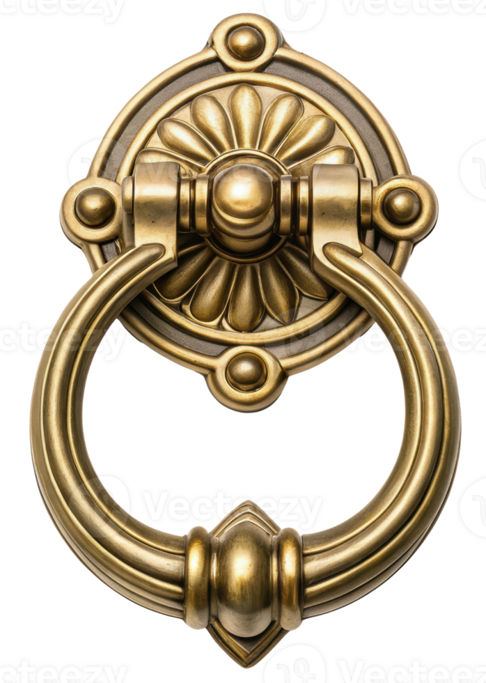 An elegant door knocker with decorative details on a transparent background png