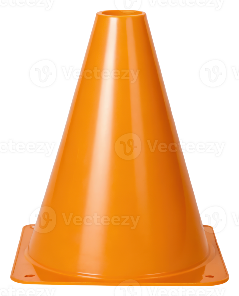 Bright orange traffic cone for safety marking on a transparent background png