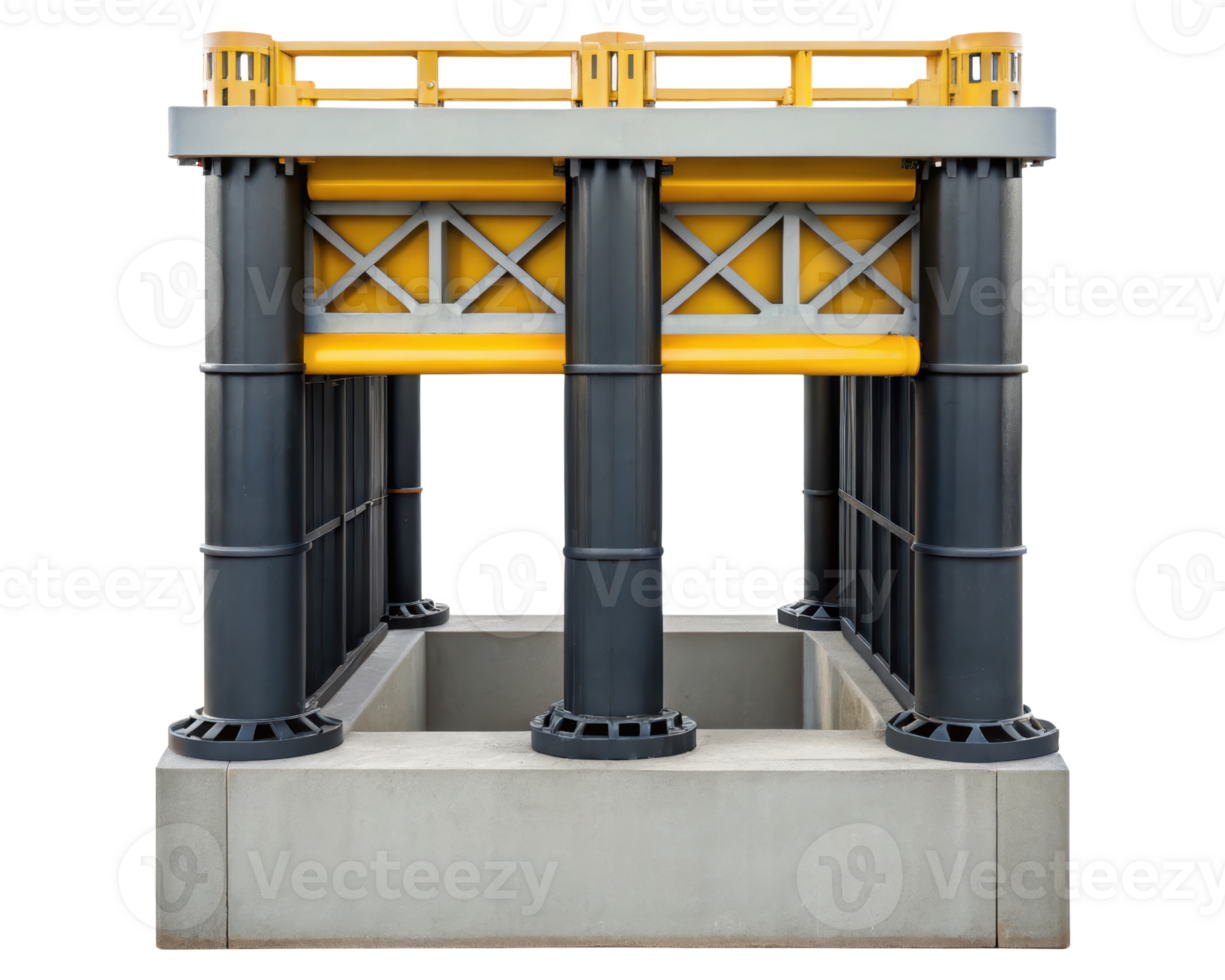 A sturdy platform with reinforced support beams on a transparent background png
