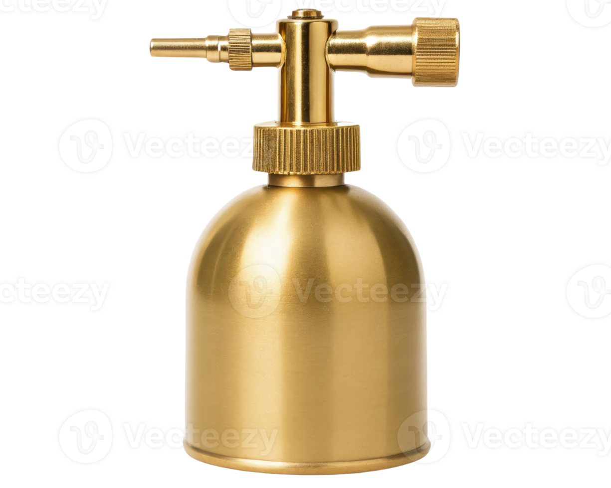 A gold spray nozzle for precise application on a transparent background png