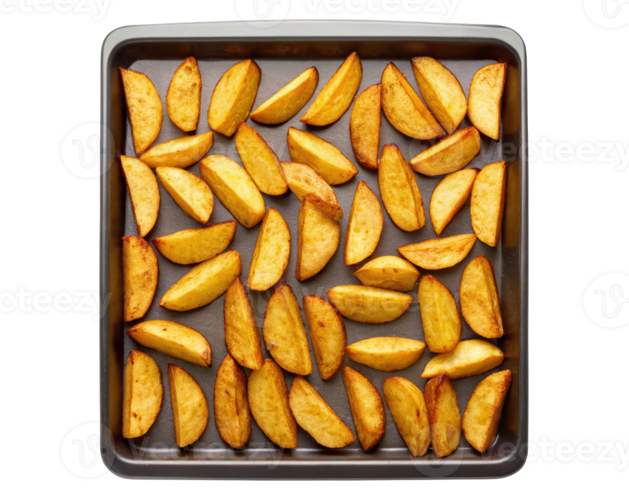 Crispy golden potato wedges ready for serving on a transparent background png