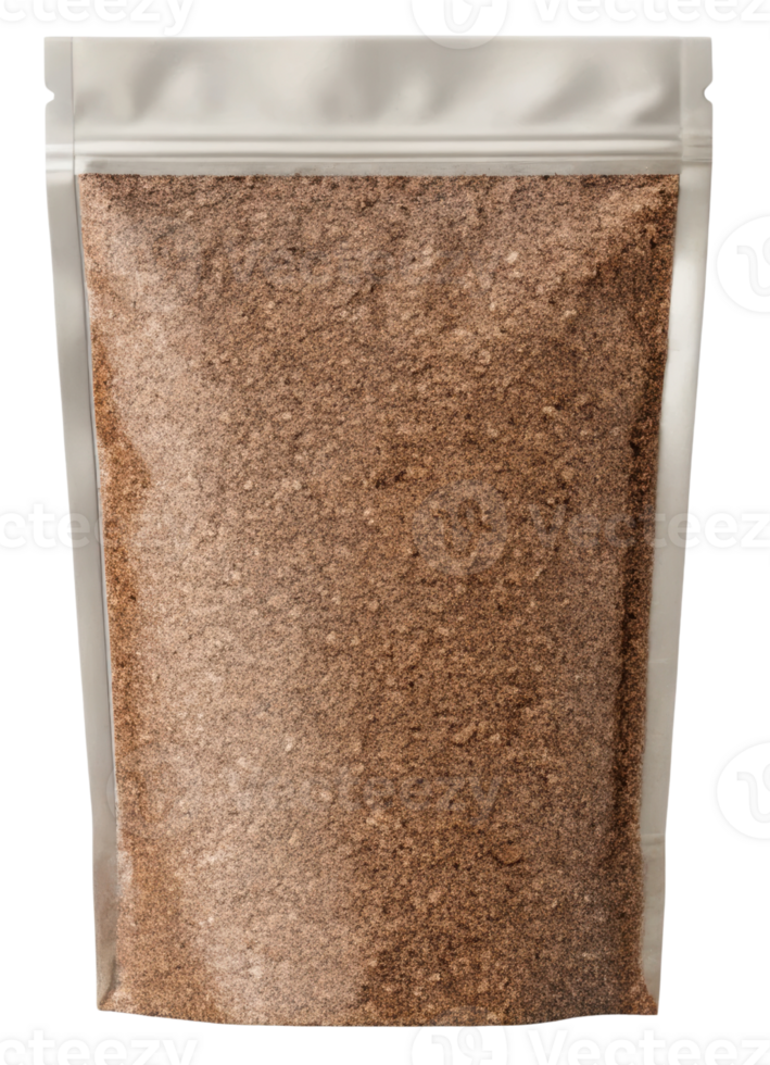 Natural brown sugar packaged in a resealable pouch on a transparent background png