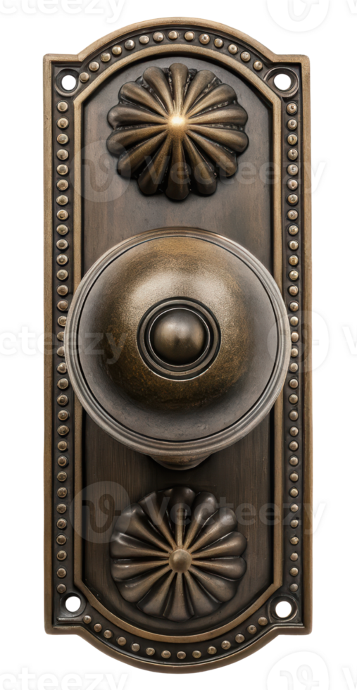 Antique-style doorbell plate with decorative features on a transparent background png
