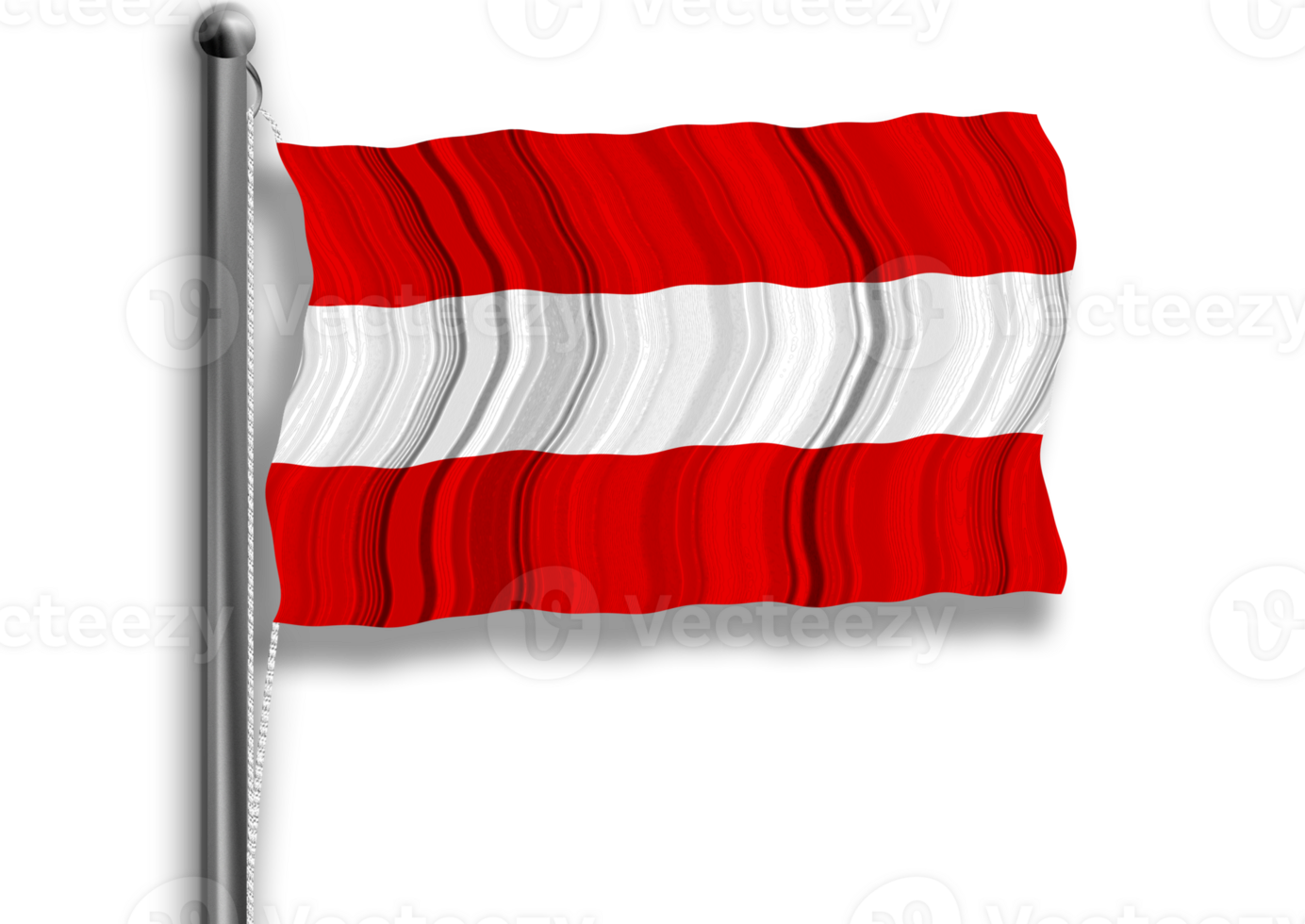 Austrian flag flying on a flagpole, isolated, transparent background. png