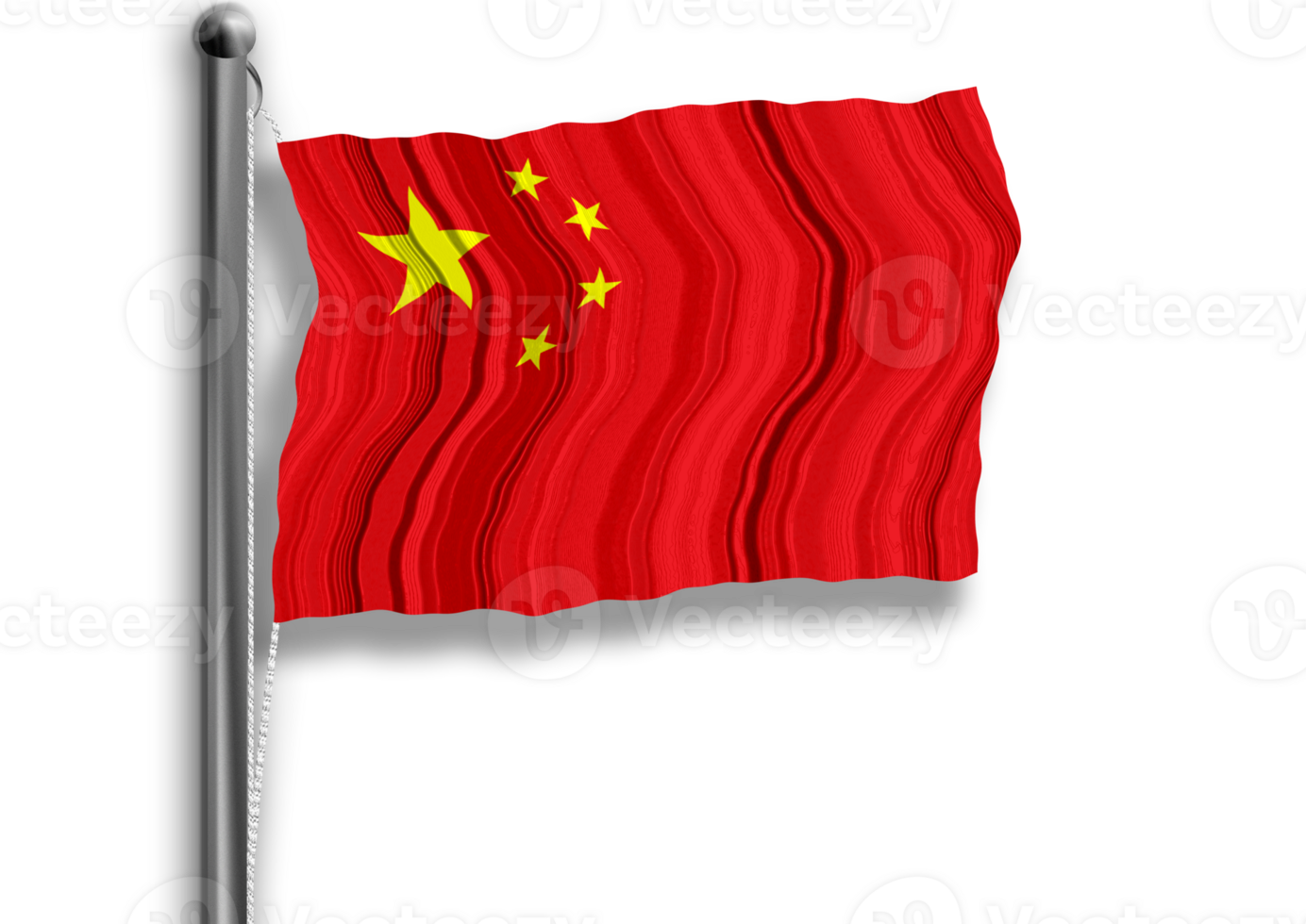 Chinese flag flying on a flagpole, isolated, transparent background. png