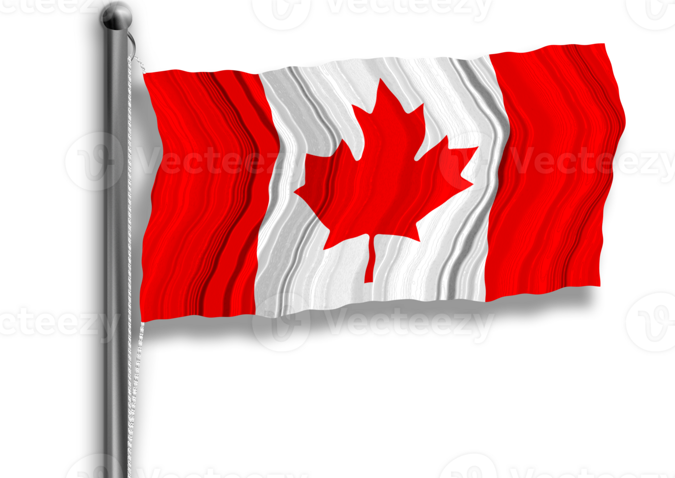 Canadian flag flying on a flagpole, isolated, transparent background. png