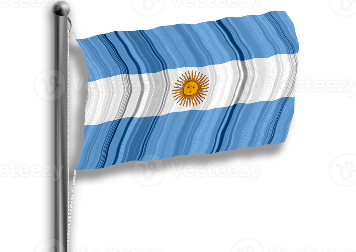 Argentinian flag flying on a flagpole, isolated, transparent background. png
