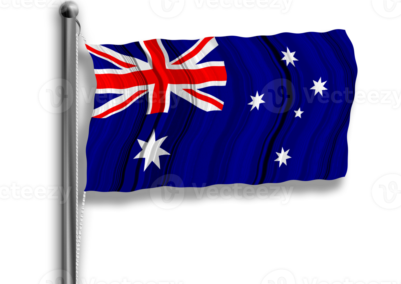 Australian flag flying on a flagpole, isolated, transparent background. png