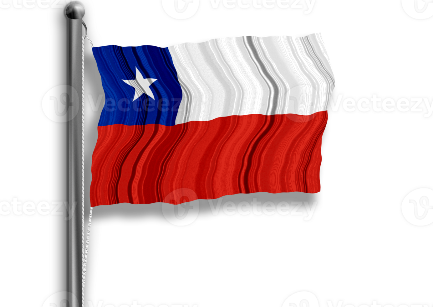 Chilean flag flying on a flagpole, isolated, transparent background. png
