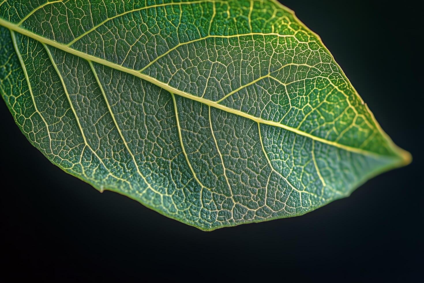 Close Examination of a Green Leaf Surface Revealing Intricate Vein Patterns and Textures photo