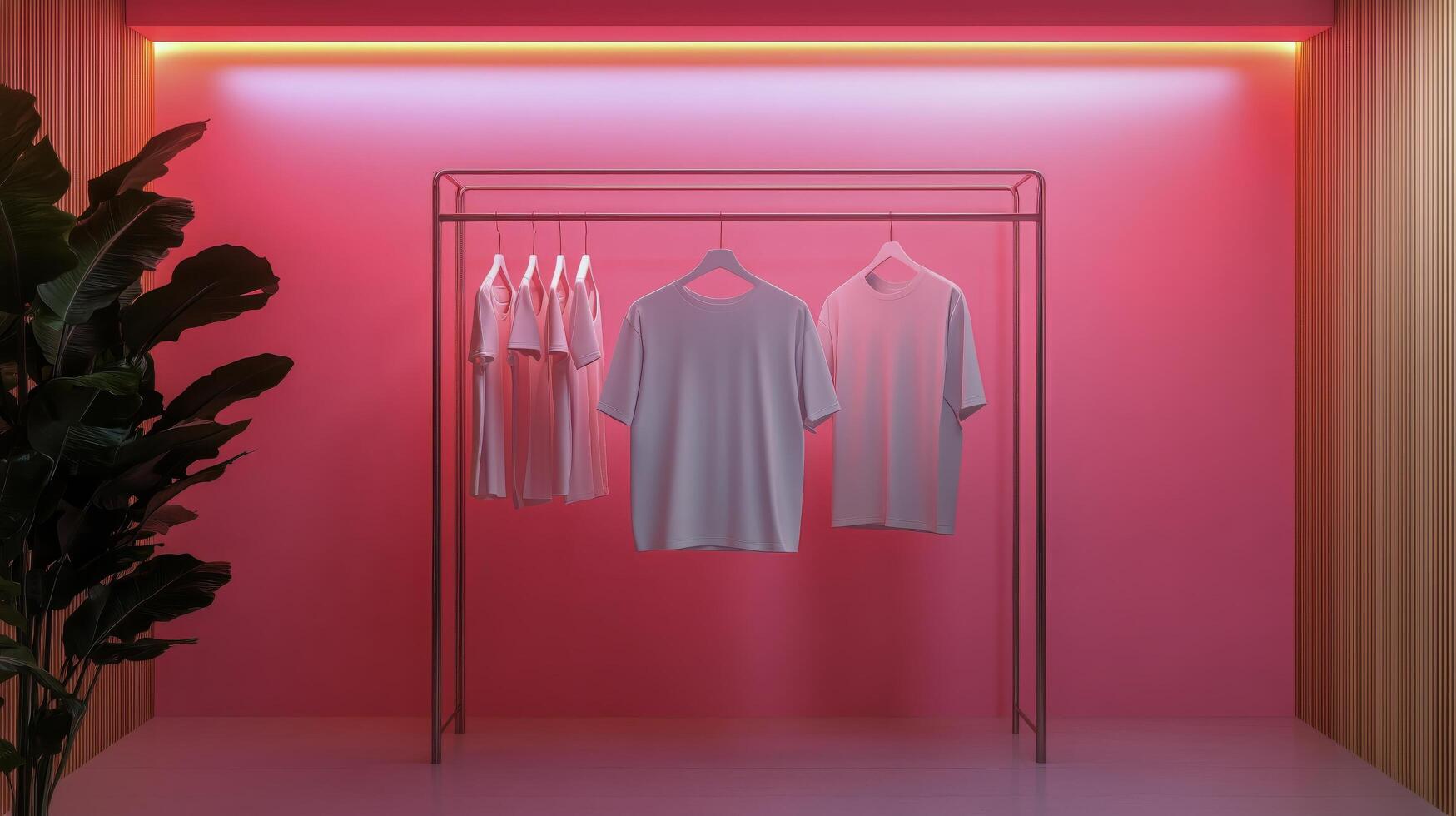Modern Clothing Display With Minimalistic Design in Vibrant Pink Background photo