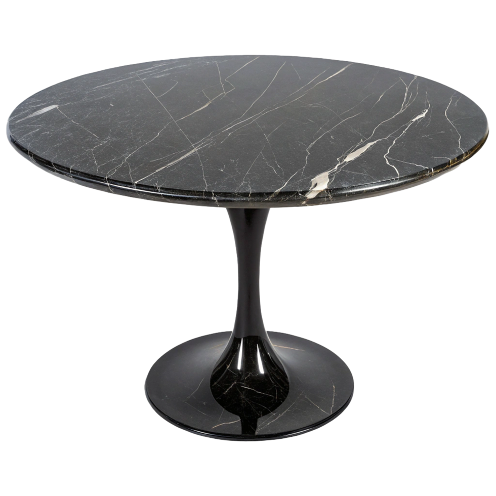 Elegant marble black round table isolated on transparent background png