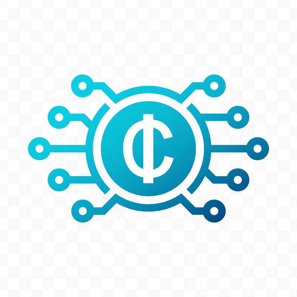 illustration of Ghanaian cedi digital currency icon in blue color vector