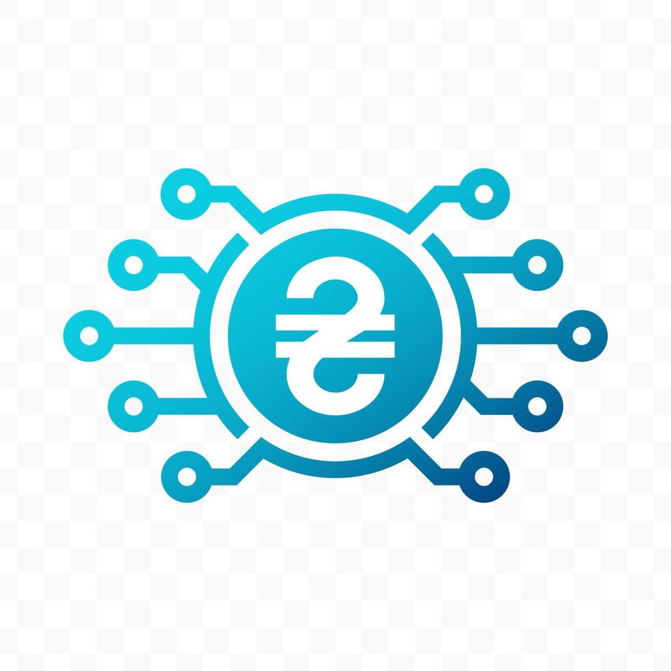 illustration of Hryvnia digital currency icon in blue color vector