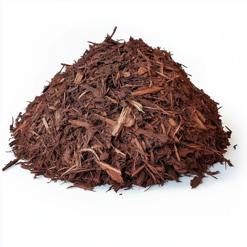A pile of mulch on a white background photo