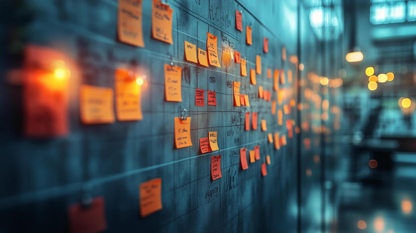 Sticky Notes Organized on a Board in a Creative Workspace During Afternoon Hours photo