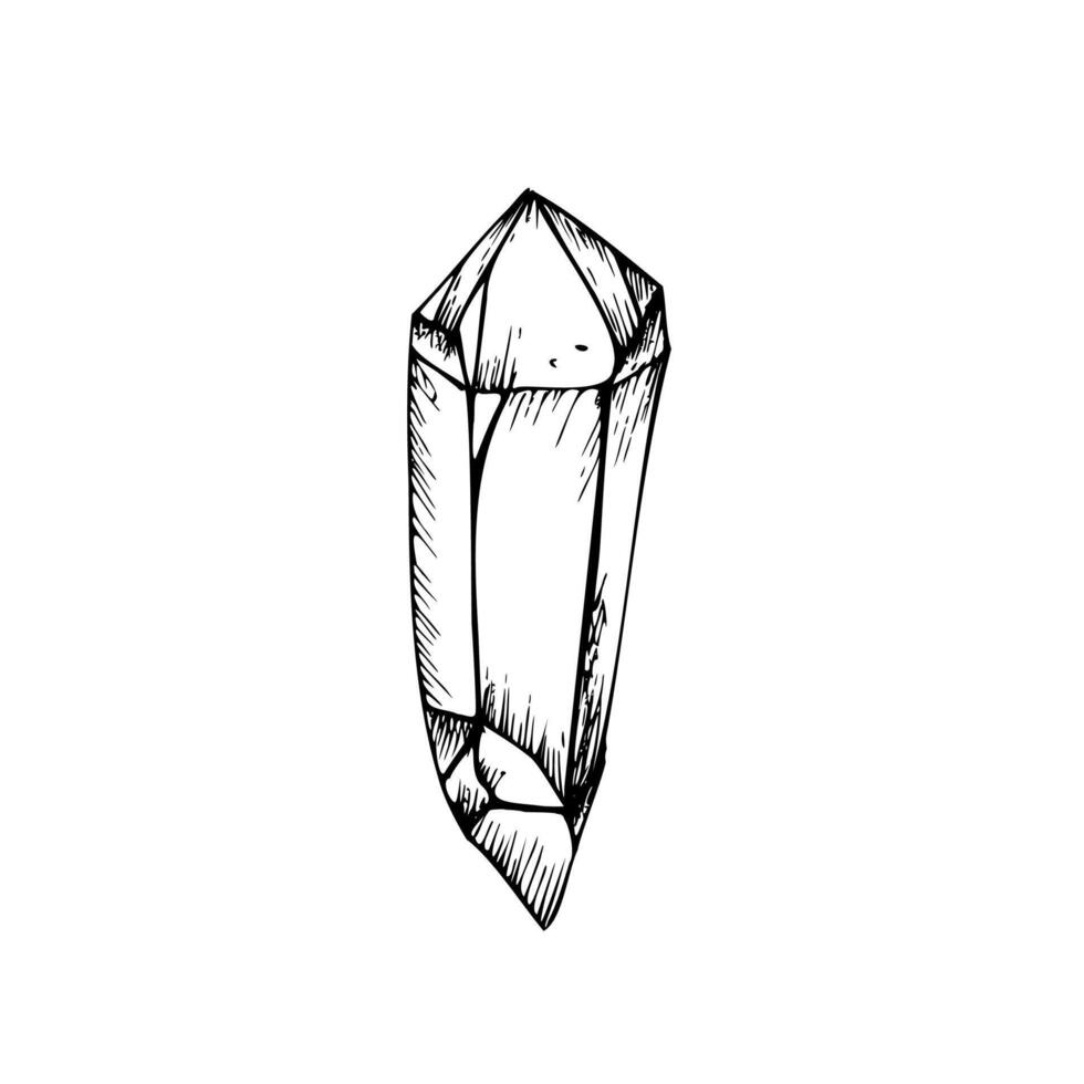 amethyst crystal. Hand painted linear quartz illustration. Graphic monochrome sketch isolated on background. For designers, prints, logo, icon, menu, postcards, holiday, covers vector