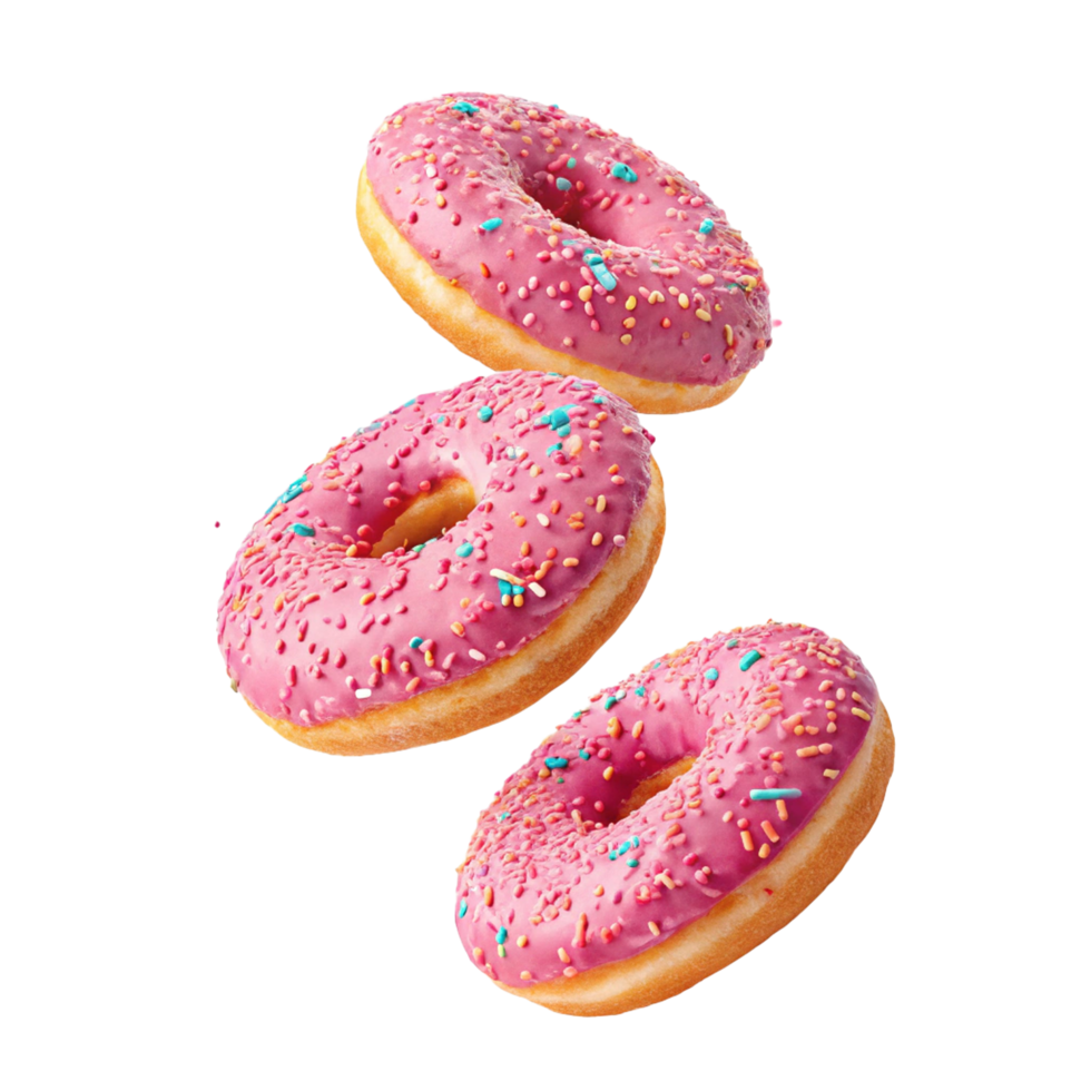 Three pink donuts isolated png