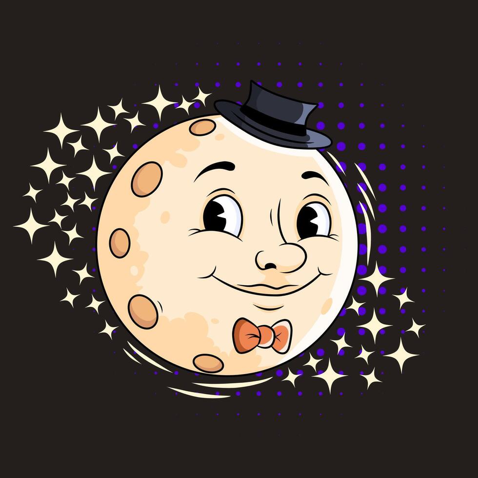 Cute and calm moon with a friendly face and classic attire. Perfect for storybook illustrations, astronomy-themed projects, and playful designs. vector