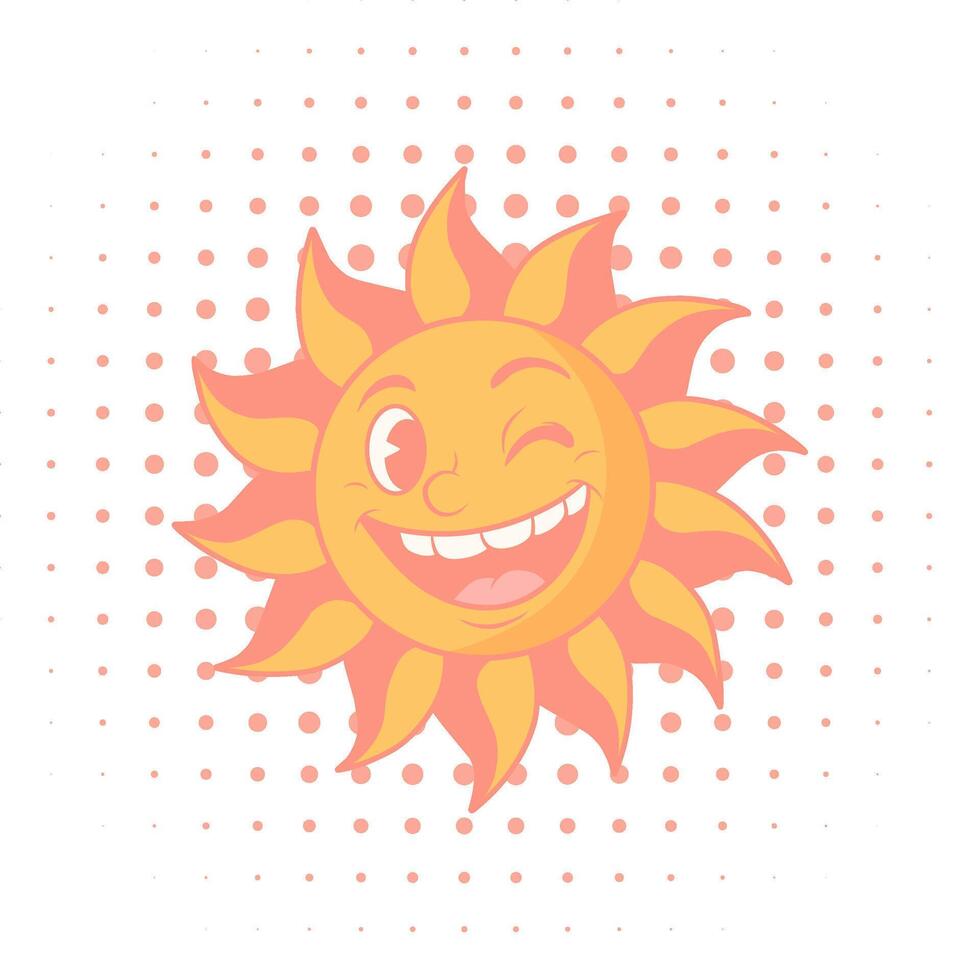 Cheerful cartoon sun character with a smiling face and winking eye.Illustration for kids, summer themes, and positive vibes. vector