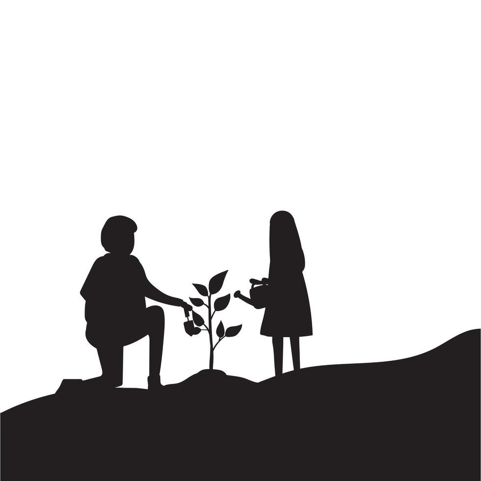 Silhouette of Children in Nature Illustration on White Background vector