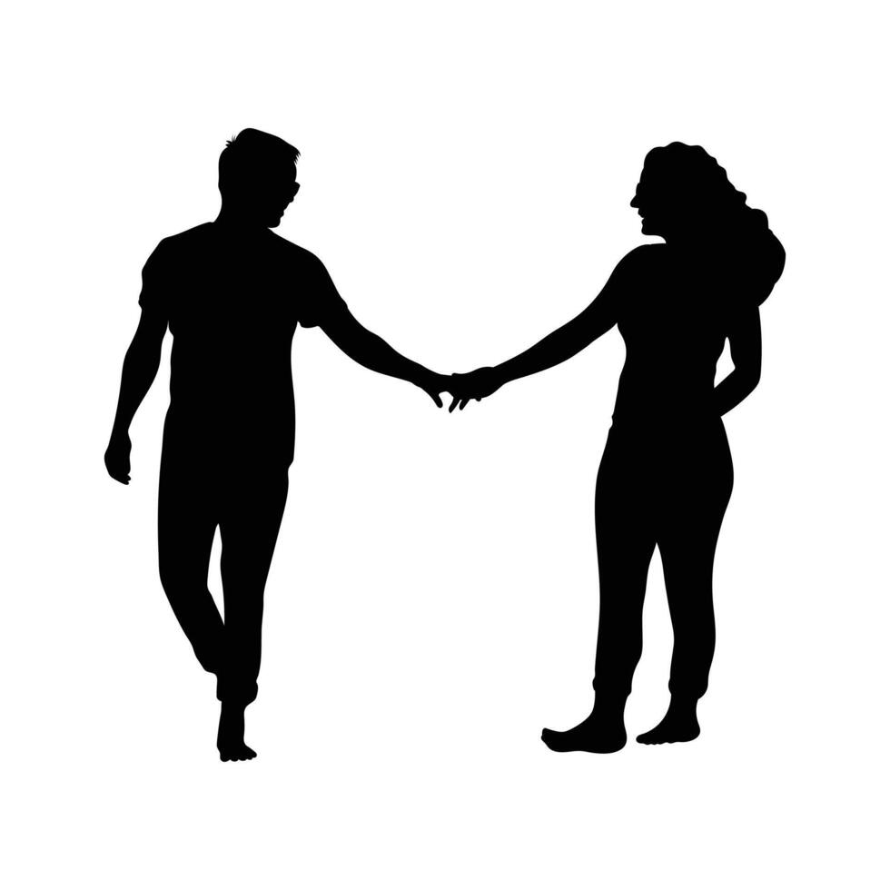 Couple or Close Friends Holding Hands Silhouette Illustration vector