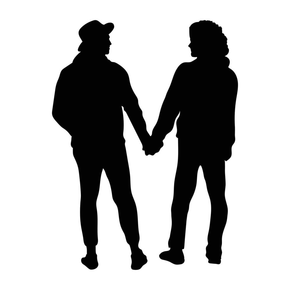 Couple Holding Hands Silhouette Black Illustration of Man and Woman on White Background vector