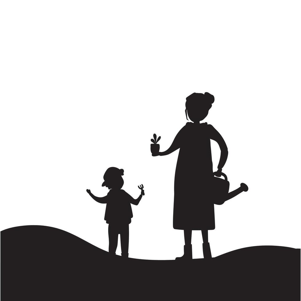 Silhouette of Mother and Son Illustration on White Background vector