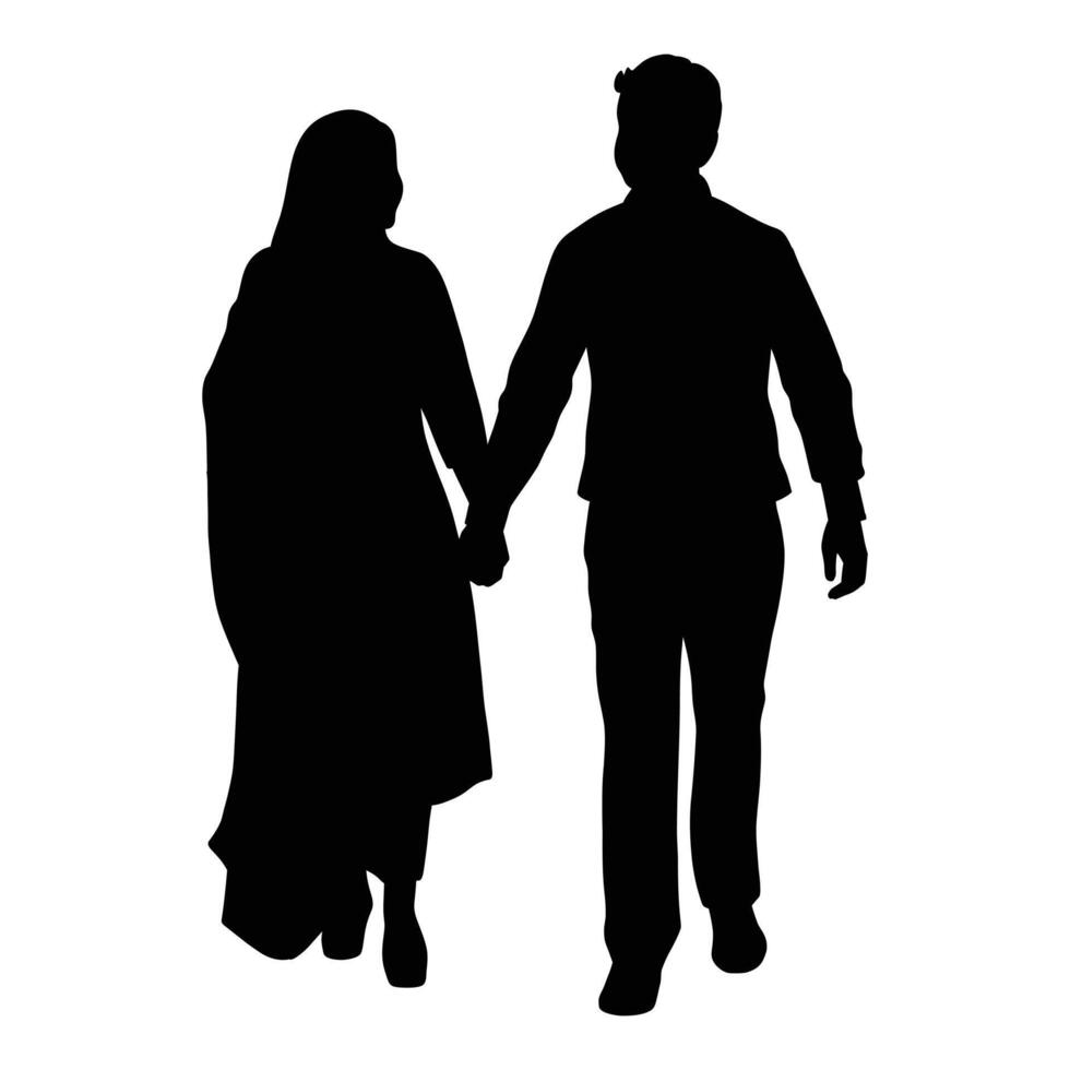 Silhouette of Couple Hands Black Illustration of Man and Woman on White Background vector