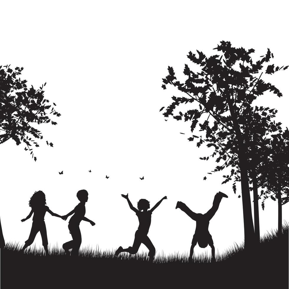 Silhouettes of Children Jumping Happily Joyful Illustration vector