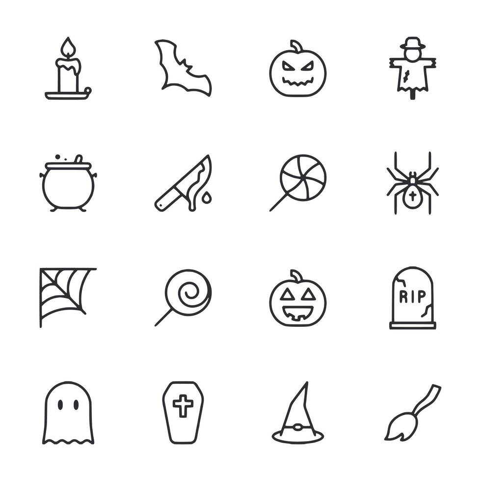 A set of Halloween icons including a pumpkin, a ghost, a pumpkin lantern vector