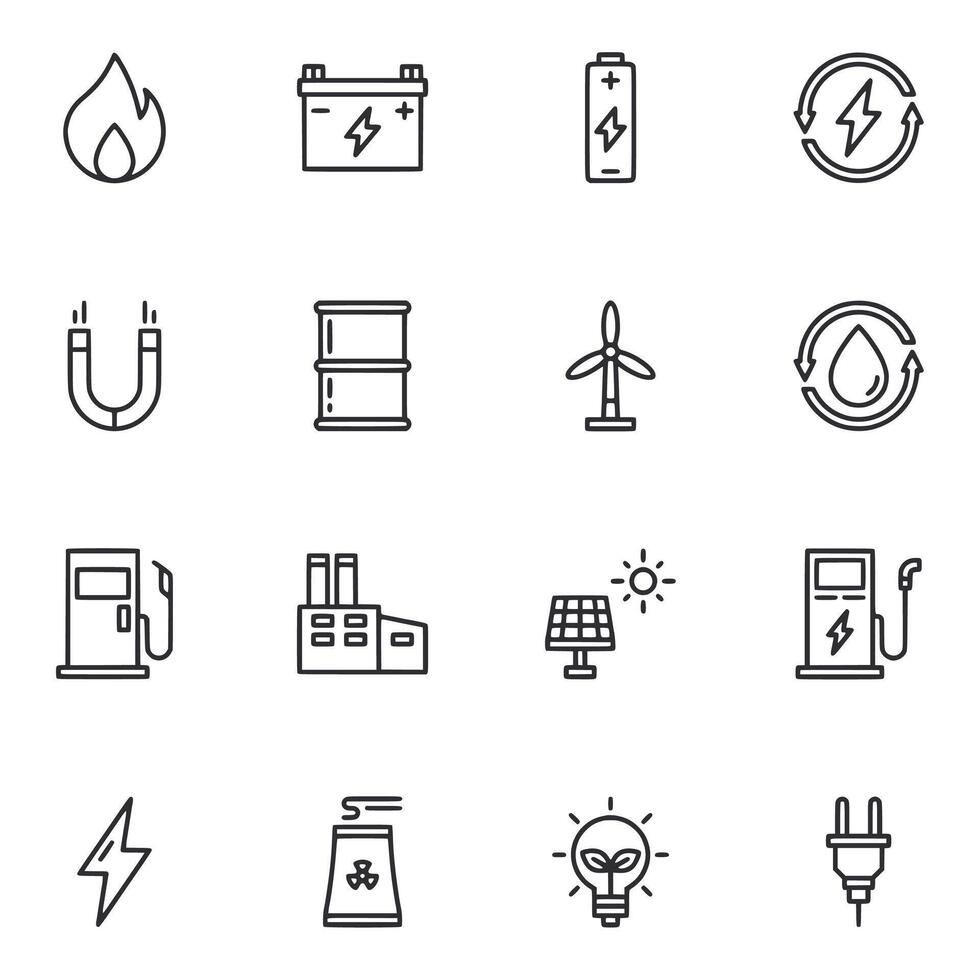 collection of icons for various energy sources and devices vector