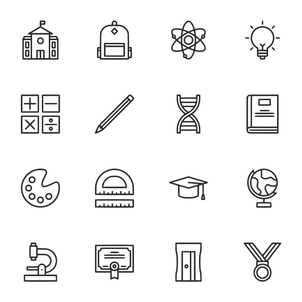 outline School Supplies Icon Set vector