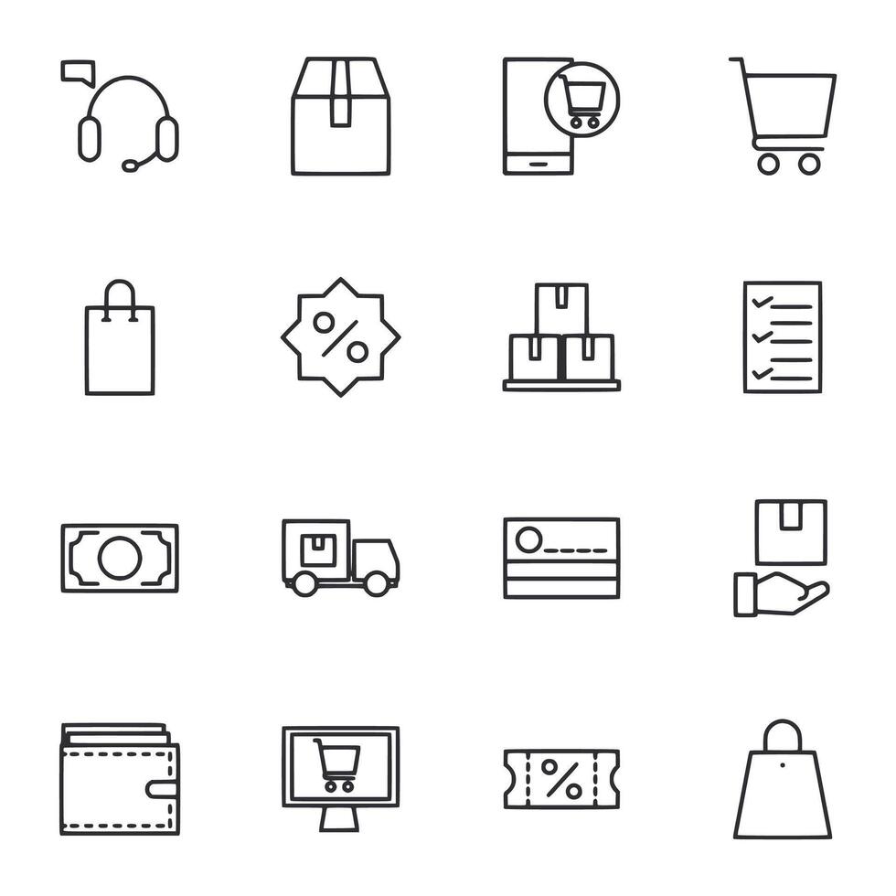 Outline Icons for Online Shopping and Transactions vector