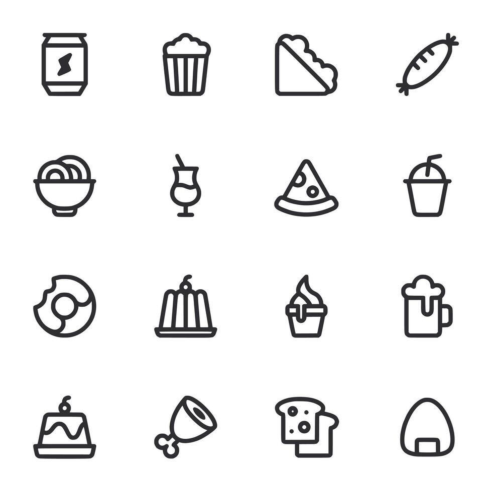 A set of food icons including pizza, sandwich, and cupcake vector