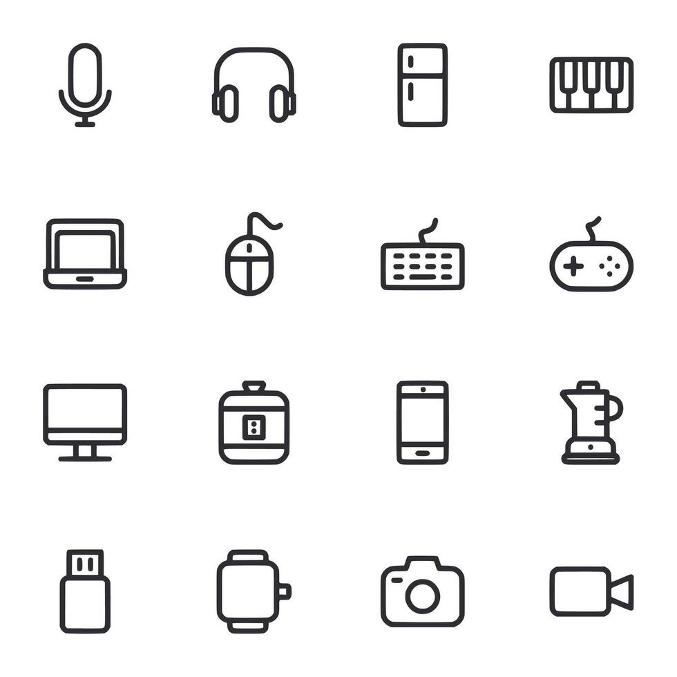 Line Icons of Multiple Electronic Gadgets and accessories vector