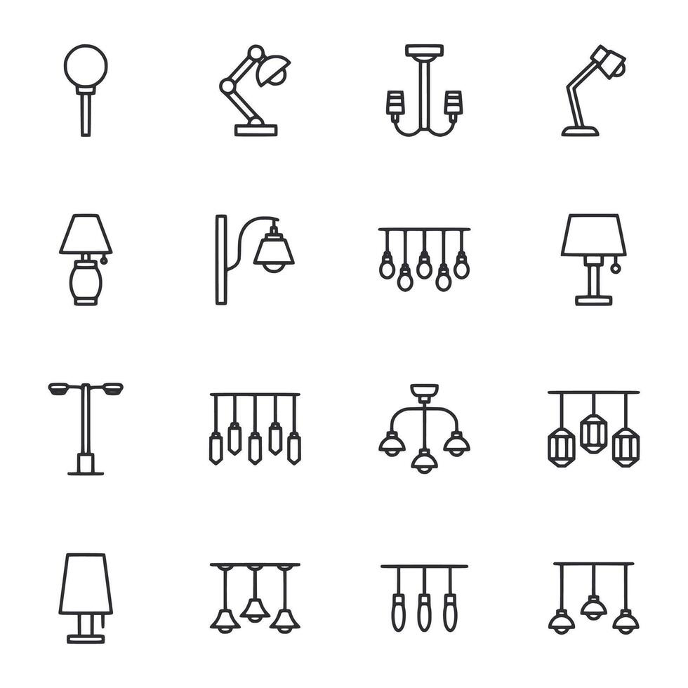 A set of 12 different types of light fixtures vector