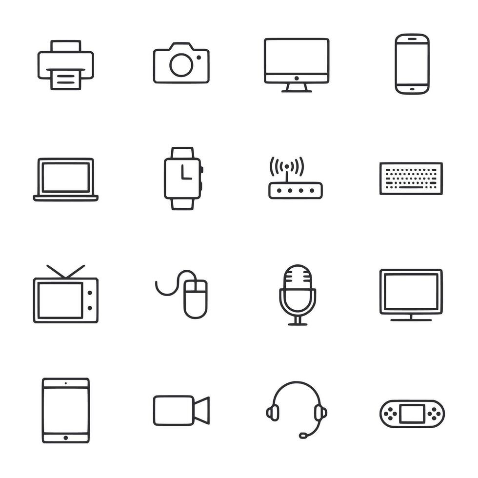 A set of icons for various electronic devices, including a keyboard, mouse vector