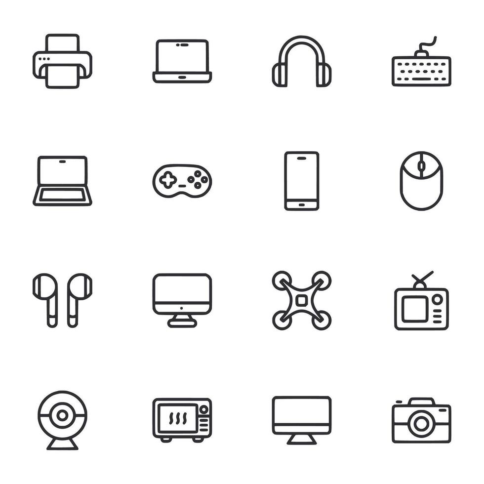 Outline Electronics and Devices Icon Set vector