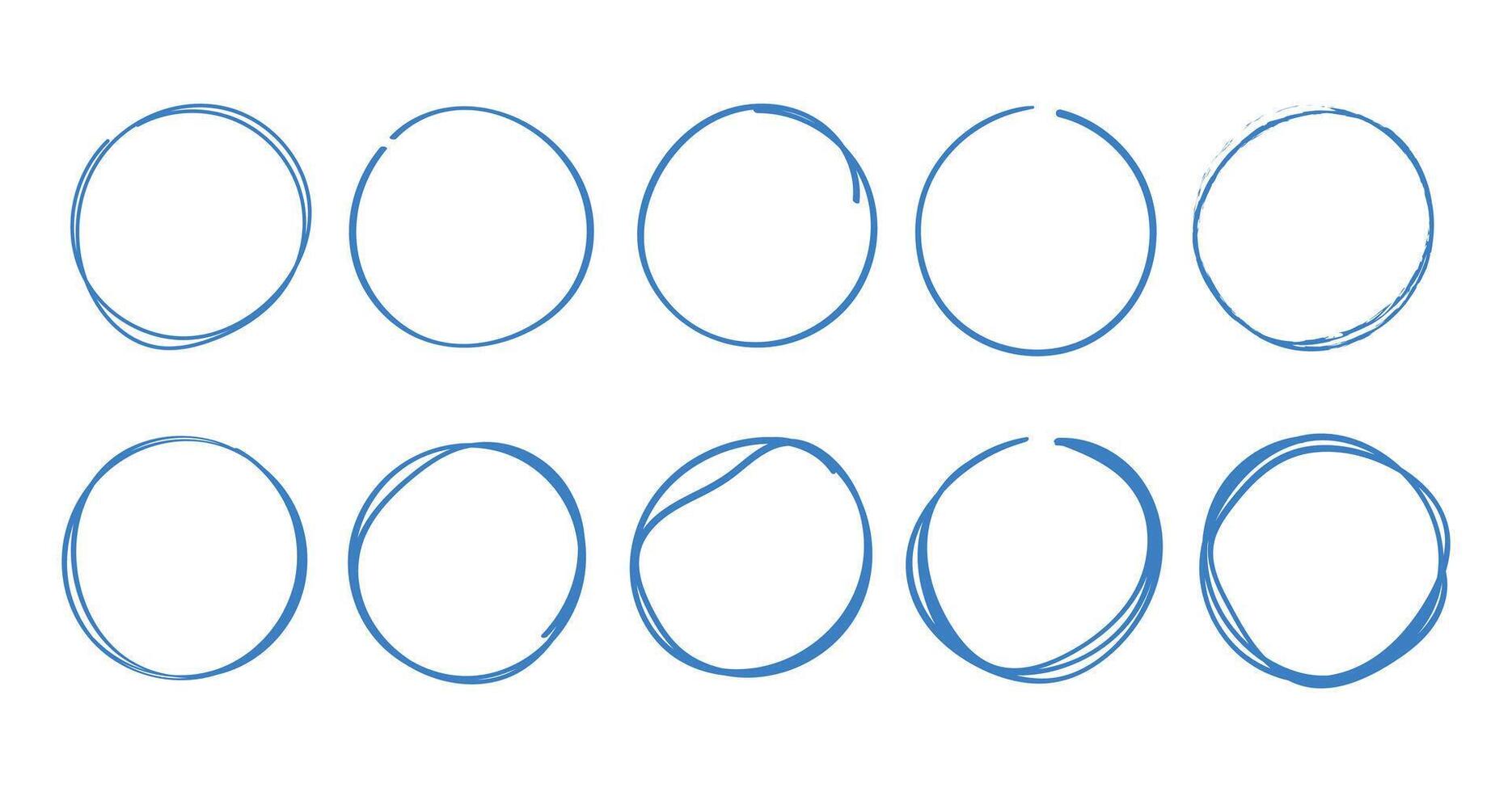 Hand drawn circle element set, blue line frame collection vector